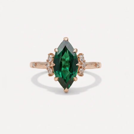 2.12CT Emerald Green Marquise Engagement Ring, Vintage Muse Setting, Knife Edge Moissanite Accent Ring, Unique Bridal Ring