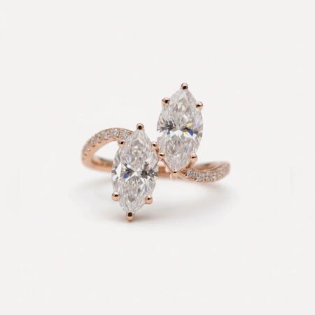 2.10CT Marquise Toi et Moi Moissanite Engagement Ring, Double Marquise Open Bypass Ring, VVS Colorless Pave Bridal Ring