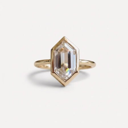 2.39CT Hexagon Rose Cut Moissanite Ring, Bezel Set Solitaire Engagement Ring, Open Gallery Geometric Minimal Bridal Ring
