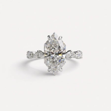 3.30CT Dutch Marquise Moissanite Engagement Ring, Claw Prong Three Stone Ring 0.41CTW, VVS Colorless Floral Bridal Ring