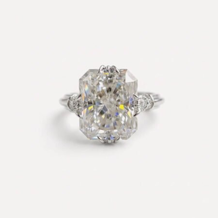 5.43CT Radiant Cut Moissanite Engagement Ring, Fishtail Prong Solitaire, VVS Colorless Statement Ring, Luxury Bridal Ring