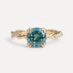 Cyan Blue Portuguese Moissanite Ring 0.5-5CT, Hidden Halo Twisted Pave Band, VVS Claw Prong Engagement Ring, Unique Bridal Ring