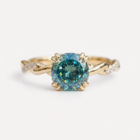 Cyan Blue Portuguese Moissanite Ring 0.5-5CT, Hidden Halo Twisted Pave Band, VVS Claw Prong Engagement Ring, Unique Bridal Ring