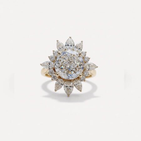 3.21CT Portuguese Cut Moissanite Ring, Snowflake Halo Engagement Ring, Vintage Style Round VVS, Unique Floral Statement Ring