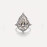 6.11CT Pear Moissanite Halo Engagement Ring, Bridge Accent Setting, Pavé Band 1.16CTW, VVS Colorless Statement Ring