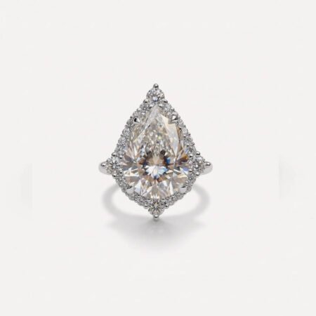 6.11CT Pear Moissanite Halo Engagement Ring, Bridge Accent Setting, Pavé Band 1.16CTW, VVS Colorless Statement Ring