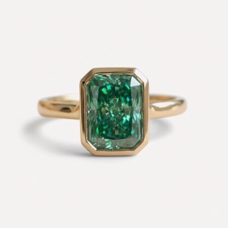 1.92CT Green Radiant Moissanite Ring, Bezel Set Engagement Ring, VVS Solitaire, Minimalist Gold Promise Ring for Her