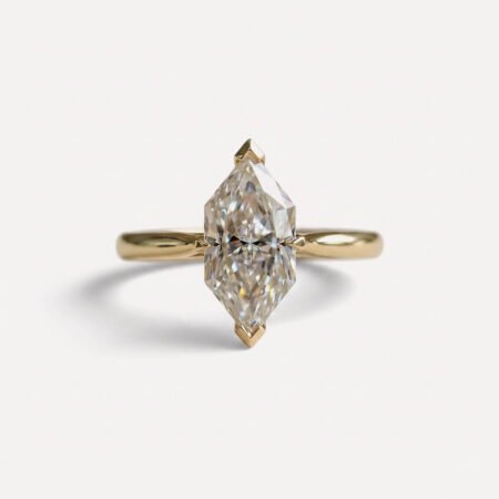 Dutch Marquise Moissanite Engagement Ring 2.10CT VVS Colorless, V Prong Solitaire, Tapered Shank, Unique Promise Ring for Her