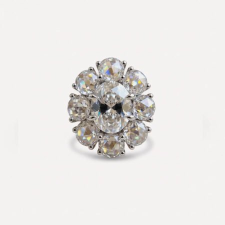 2.55 CT Oval Rose Cut Moissanite Victorian Cluster Halo Ring, Antique Floral Engagement Ring, VVS1 Vintage Style Gold Ring