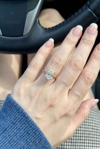 2Ct Pear Certified Lab Diamond Solitaire Hidden Halo Engagement ring 14K Yellow Gold RE755 photo review