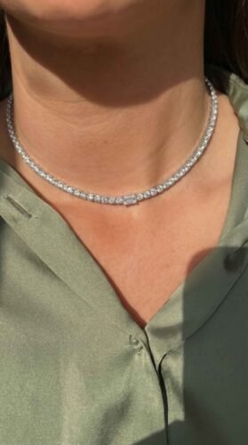 16 Inch 8.50ctw Round & 1ct Emerald Cut IGI Certified CVD Lab-Grown Diamond Tennis Necklace in 18K Gold – Modern Centerpiece Choker photo review