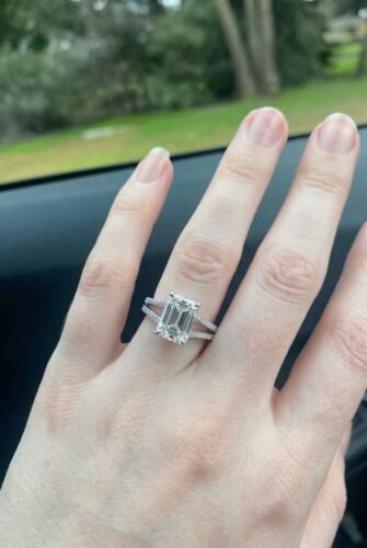 3.12ct Emerald Cut Lab Grown Diamond Split Shank Engagement Ring 14K White Gold E/VS1 IGI Certified photo review