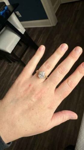 Click to view full screen Nature Inspired 3 Carat IGI Certified Lab Grown Pear Diamond Engagement Ring, Leaf Inspired Twisted Vine Ring, Marquise Side Stones,18K Gold photo review