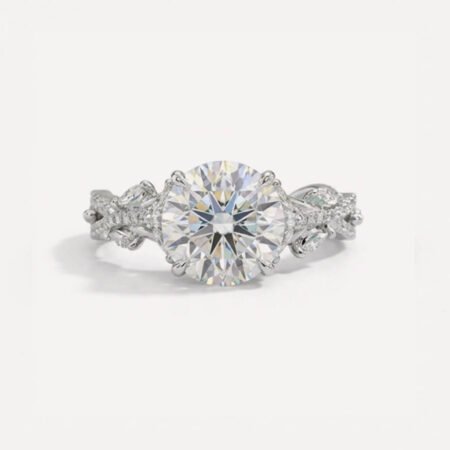 2.77 CTW Round Cut Lab Grown Diamond Nature Inspired Engagement Ring, 2.04 CT E VS1 IGI Certified Solitaire Leaf Vine Wedding Ring in 14K Gold