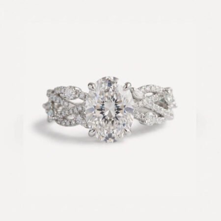 2.59 CTW Oval Cut Lab Grown Diamond Nature Inspired Engagement Ring, 2.01 CT E VS1 IGI Certified Leaf Vine Wedding Ring in 14K Gold