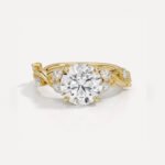2.41 CTW Round Cut Lab Grown Diamond Nature Inspired Engagement Ring, 2.03 CT E VS1 IGI Certified Pear Leaf Wedding Ring in 14K Gold