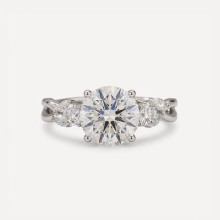 2.92 CTW Round Cut Lab Grown Diamond Nature Inspired Engagement Ring, 2.61 CT E VS1 IGI Certified Leaf Vine Wedding Ring in 14K Gold