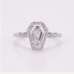1.54 CT Coffin Cut Lab Grown Diamond Halo Engagement Ring, FG/VS IGI Certified, Gothic Coffin Diamond Engagement Ring, 10K 14K 18K Gold