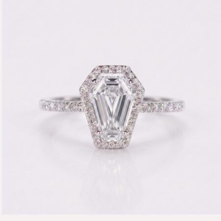 1.54 CT Coffin Cut Lab Grown Diamond Halo Engagement Ring, FG/VS IGI Certified, Gothic Coffin Diamond Engagement Ring, 10K 14K 18K Gold